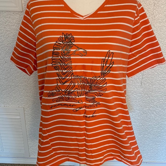 Ulla Popken Tops - Ulla Popken 20/22 Tee Orange White Stripe